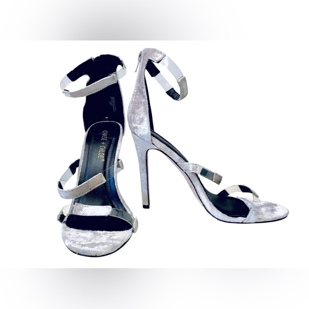 Chase + Chloe Size 9 Gigi Cream Crushed Velvet Stiletto High Heel Strappy Sandal